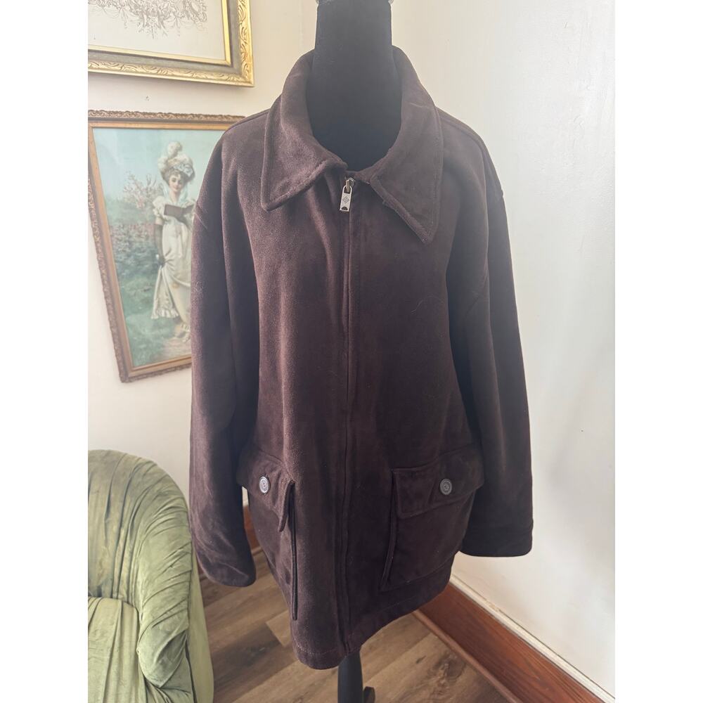 Columbia Men’s Brown Lined Faux Suede Utility Jacket Softshell Coat Size Large